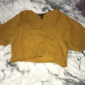 Yellow button tie front top